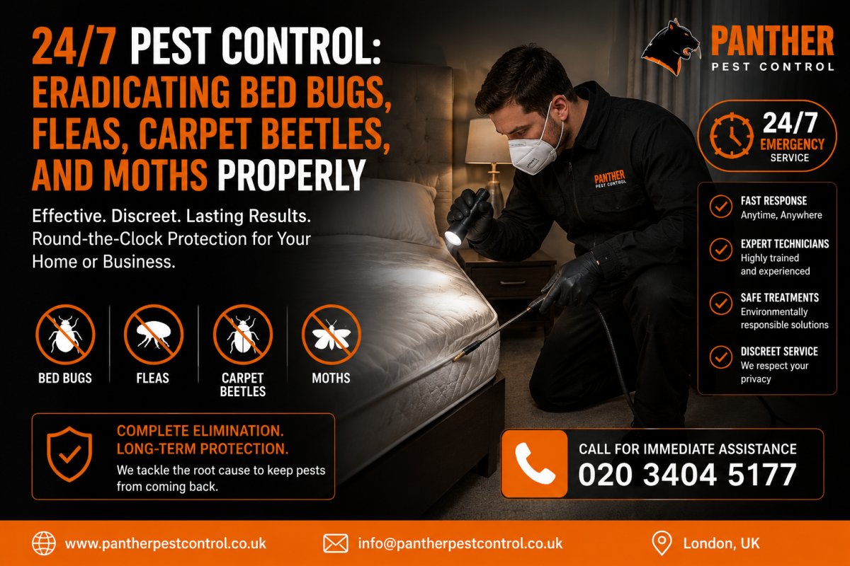 24/7 Pest Control: Eradicating Bed Bugs, Fleas, Carpet Beetles, and Moths Properly