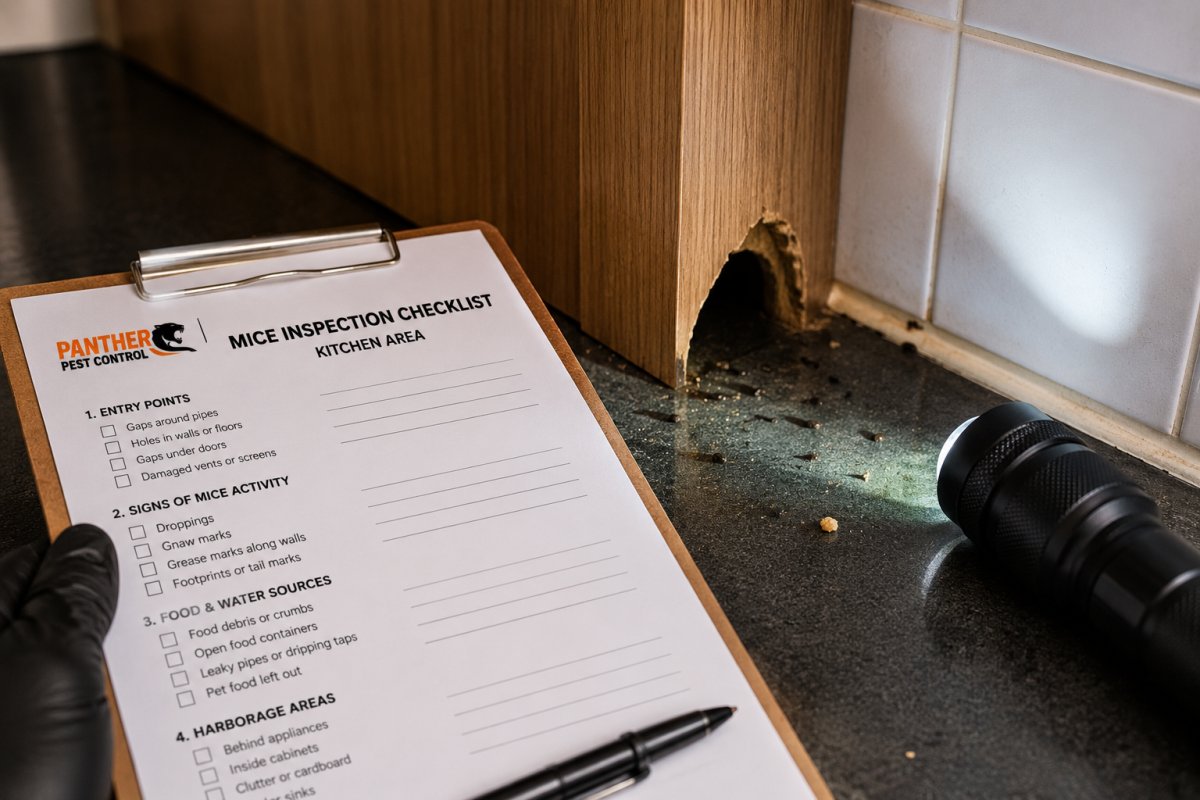 Signs of mice in kitchen during professional London pest inspection