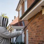 Professional wasp nest treatment at the eaves of a London house